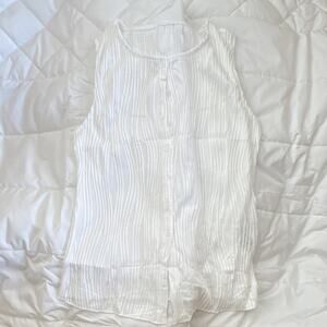 Women’s White Crinkle Cotton Striped Tank Top Sleeveless Button Front Size S